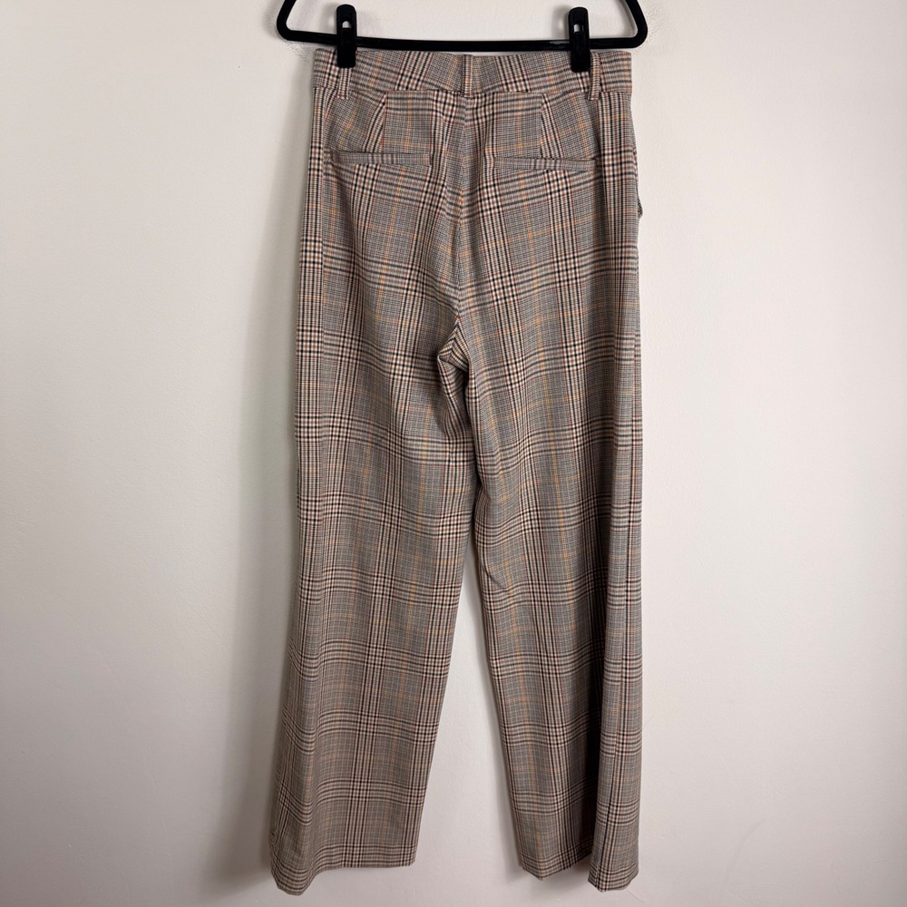 Gap Womens 6 Tall Plaid Wide Leg Trousers Brown Tan High Rise Dress Pants 1166 - Picture 2 of 10